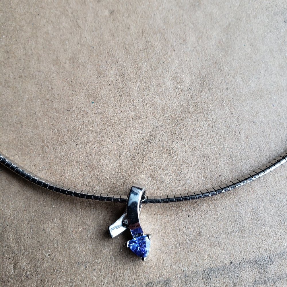 HOST PICK. NIP. Tanzanite Trillion Cut .40 ctw Stone Pendant on Omega Necklace